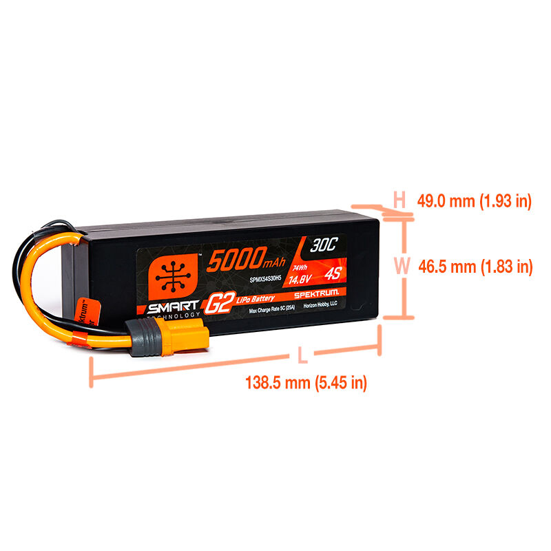 Spektrum 5000mAh 4S 14.8V 50C Smart LiPo Hardcase Battery for sale online 