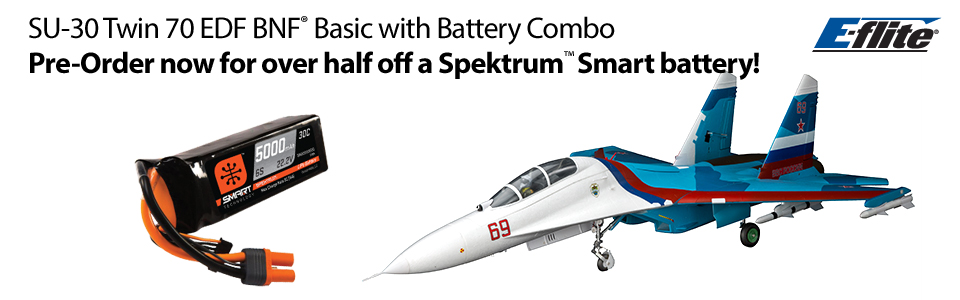 E-flite Su-30 Twin 70mm EDF BNF Basic Spektrum 22.2V 5000mAh 6S 30C Smart LiPo Battery Combo